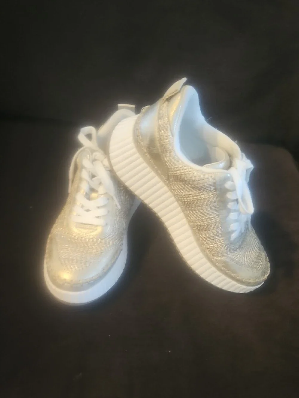 Women’s Metallic Gold Knit Lace-Up Sneakers - Comfort Casual